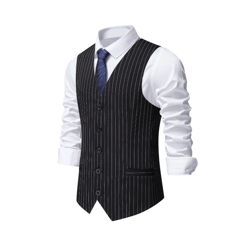 2026 New Red Striped Suit Vest - Khaki Formal Wear Men recension och pris