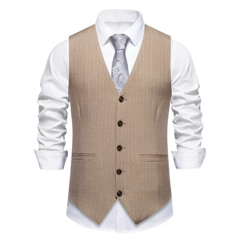 2026 New Red Striped Suit Vest - Khaki Formal Wear Men recension och pris