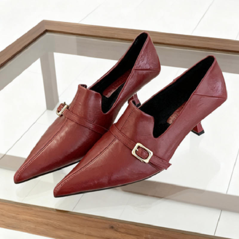 Elegant Kitten Heel Women Pump - Formal Belt Leather Thin recension och pris