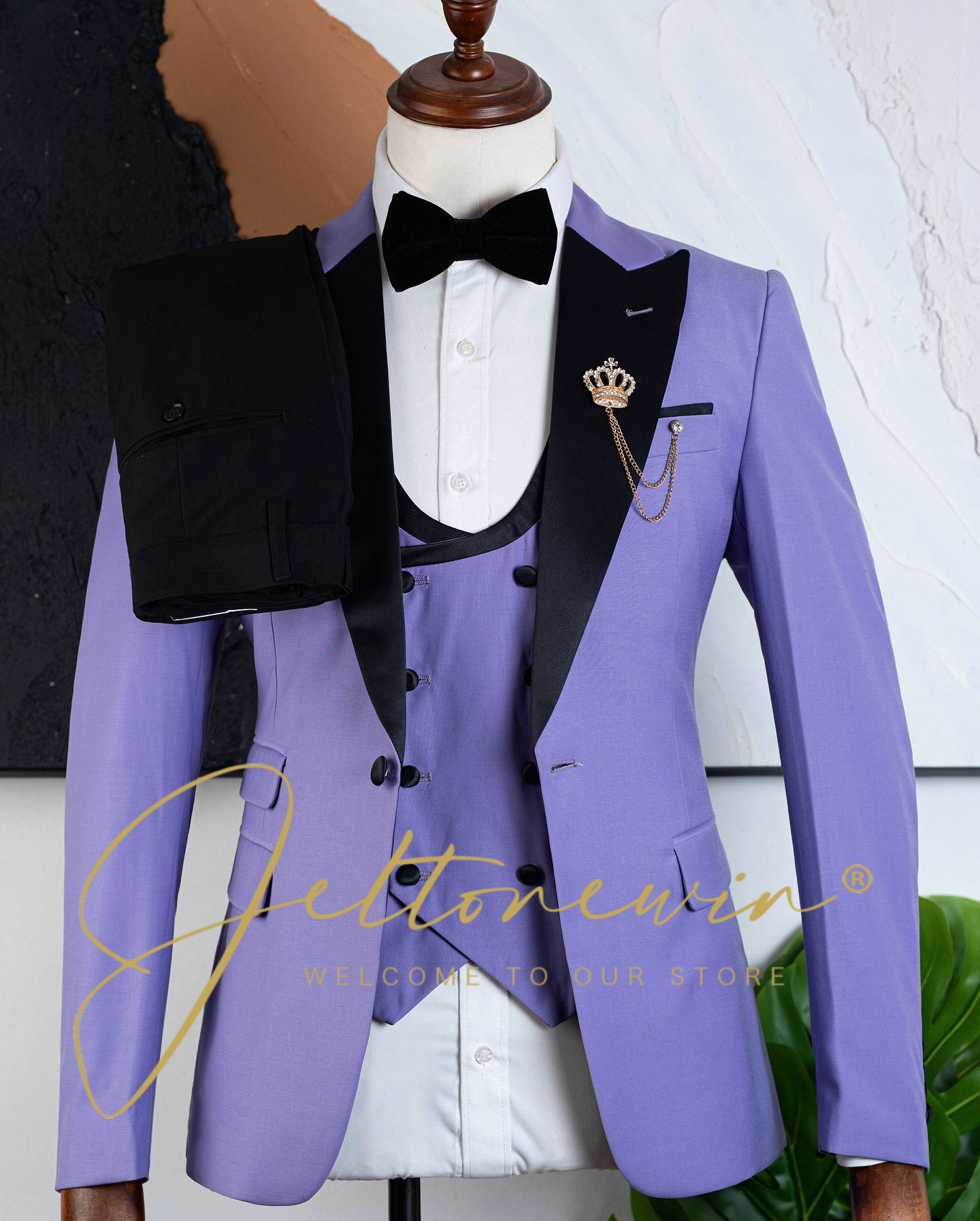 Men's Purple Three Piece Tuxed - Formal Wear For Men Black Suit recension och pris