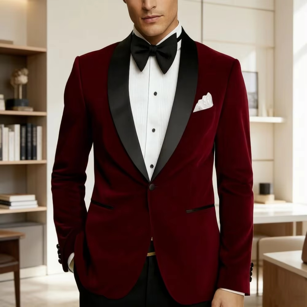 Men Velvet Blazer Slim Fit Sui - Formal Wear For Men Black Suit recension och pris