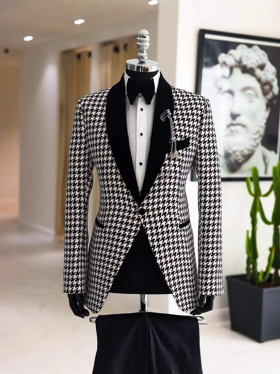 Elegant Houndstooth Plaid  Cus - Men Formal Wear Clothes recension och pris