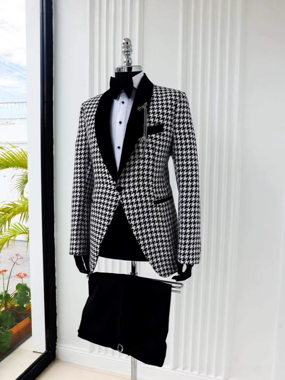 Elegant Houndstooth Plaid  Cus - Men Formal Wear Clothes recension och pris