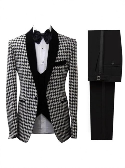 Elegant Houndstooth Plaid  Cus - Men Formal Wear Clothes recension och pris