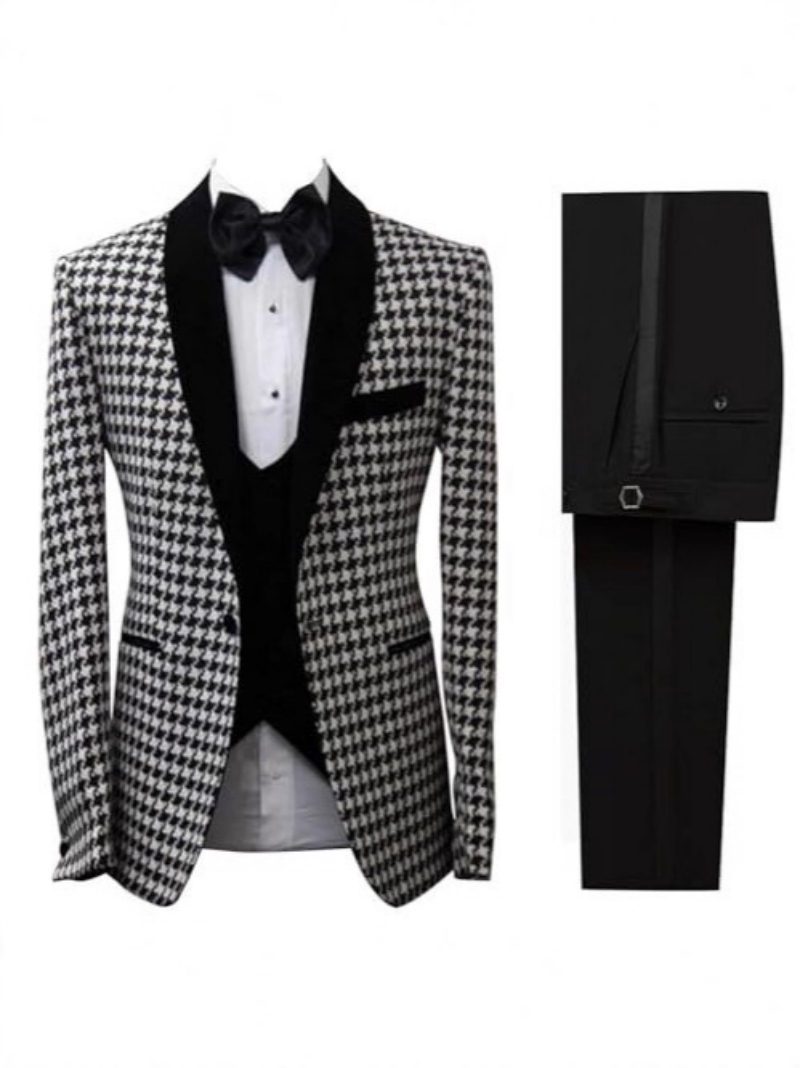 Elegant Houndstooth Plaid  Cus - Men Formal Wear Clothes recension och pris