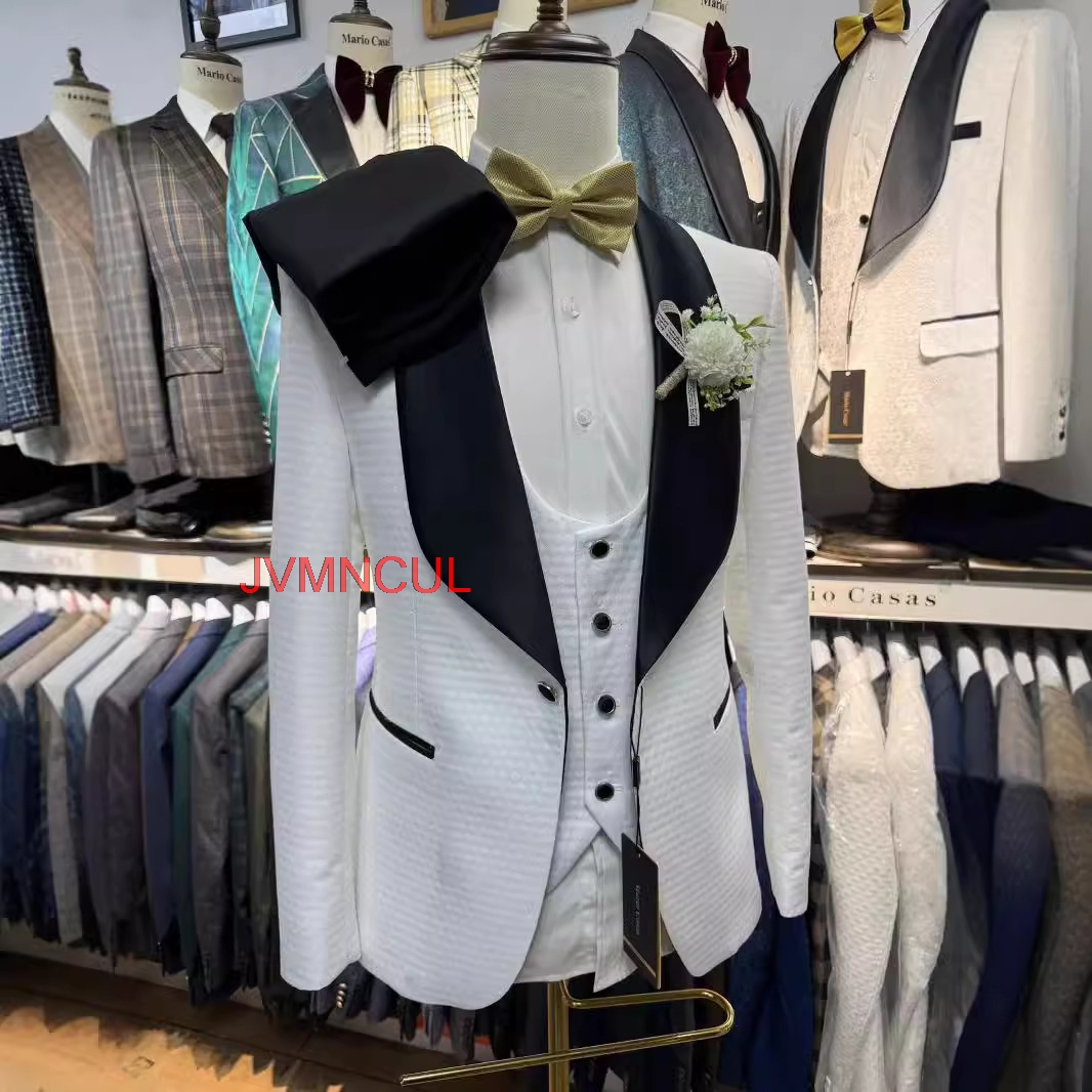 2026 Men's White Jacquard 3 Pi - Men'S Formal Wear For Reception recension och pris