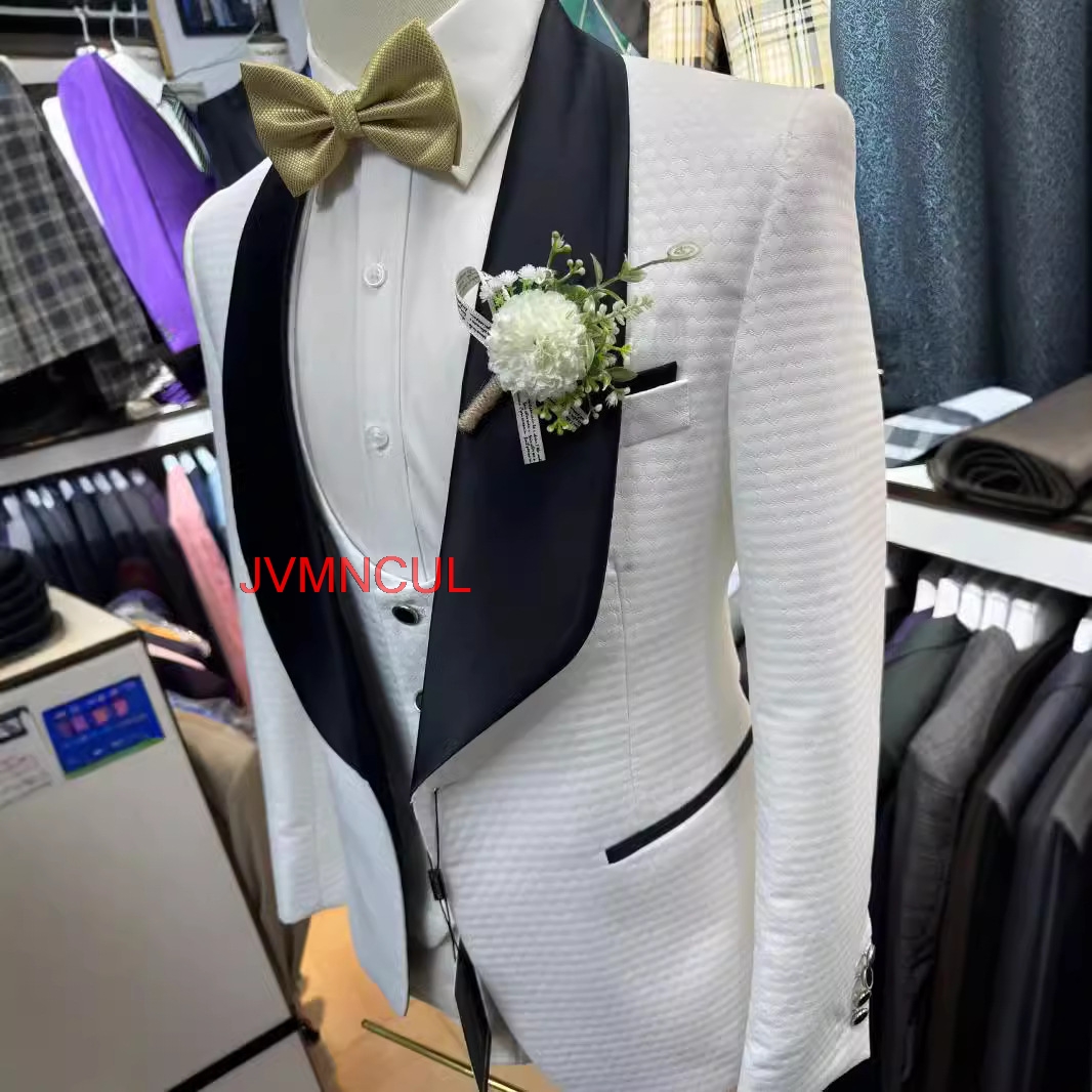 2026 Men's White Jacquard 3 Pi - Men'S Formal Wear For Reception recension och pris