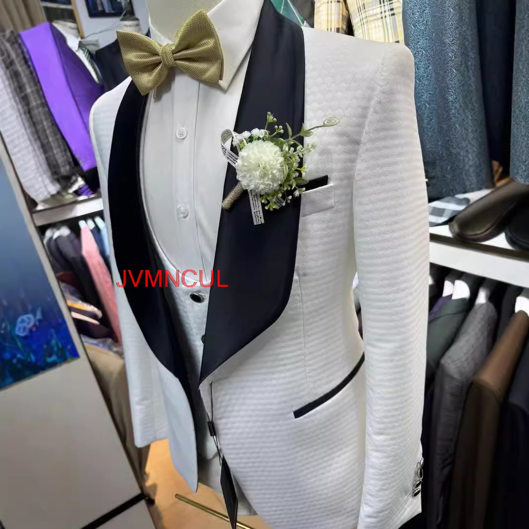 2026 Men's White Jacquard 3 Pi - Men'S Formal Wear For Reception recension och pris