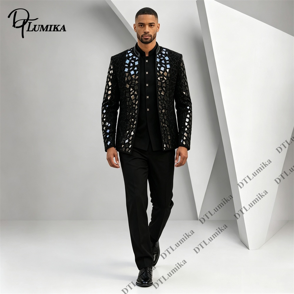 Men Black Mandarin Collar Suit - Formal Wear For Men Black Suit recension och pris