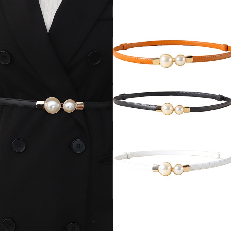 Elegant Vintage Pearl Waist Ch - Formal Belt Leather Thin recension och pris
