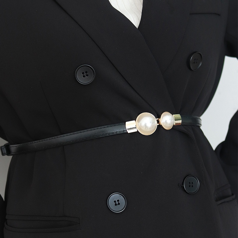 Elegant Vintage Pearl Waist Ch - Formal Belt Leather Thin recension och pris