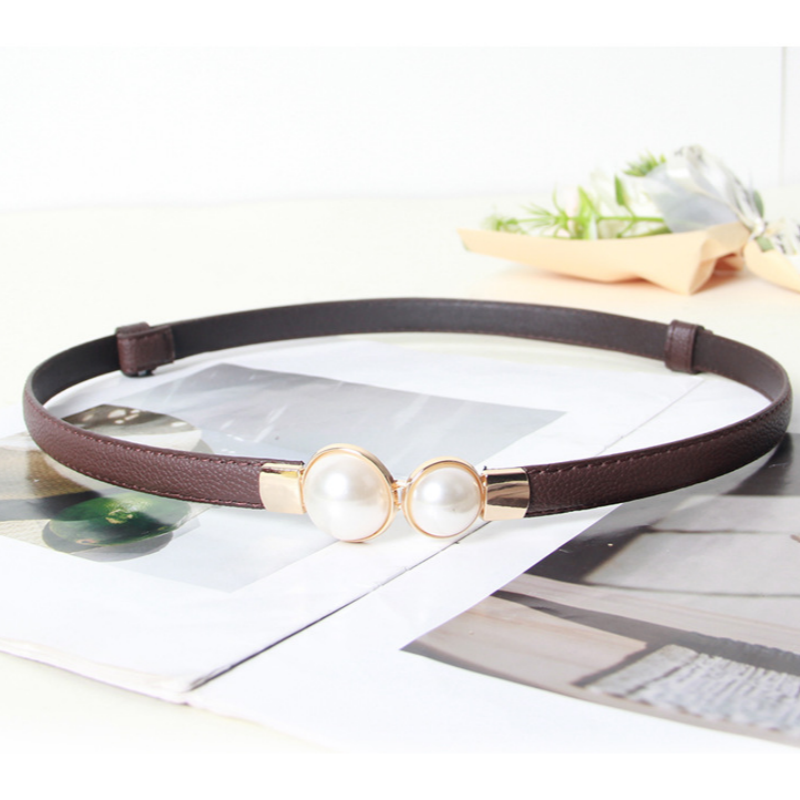 Elegant Vintage Pearl Waist Ch - Formal Belt Leather Thin recension och pris