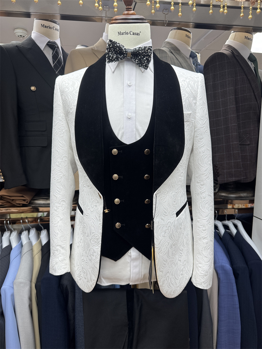 3 Pcs Floral Groom Tuxedo for  - Formal Wear For Men Black Suit recension och pris