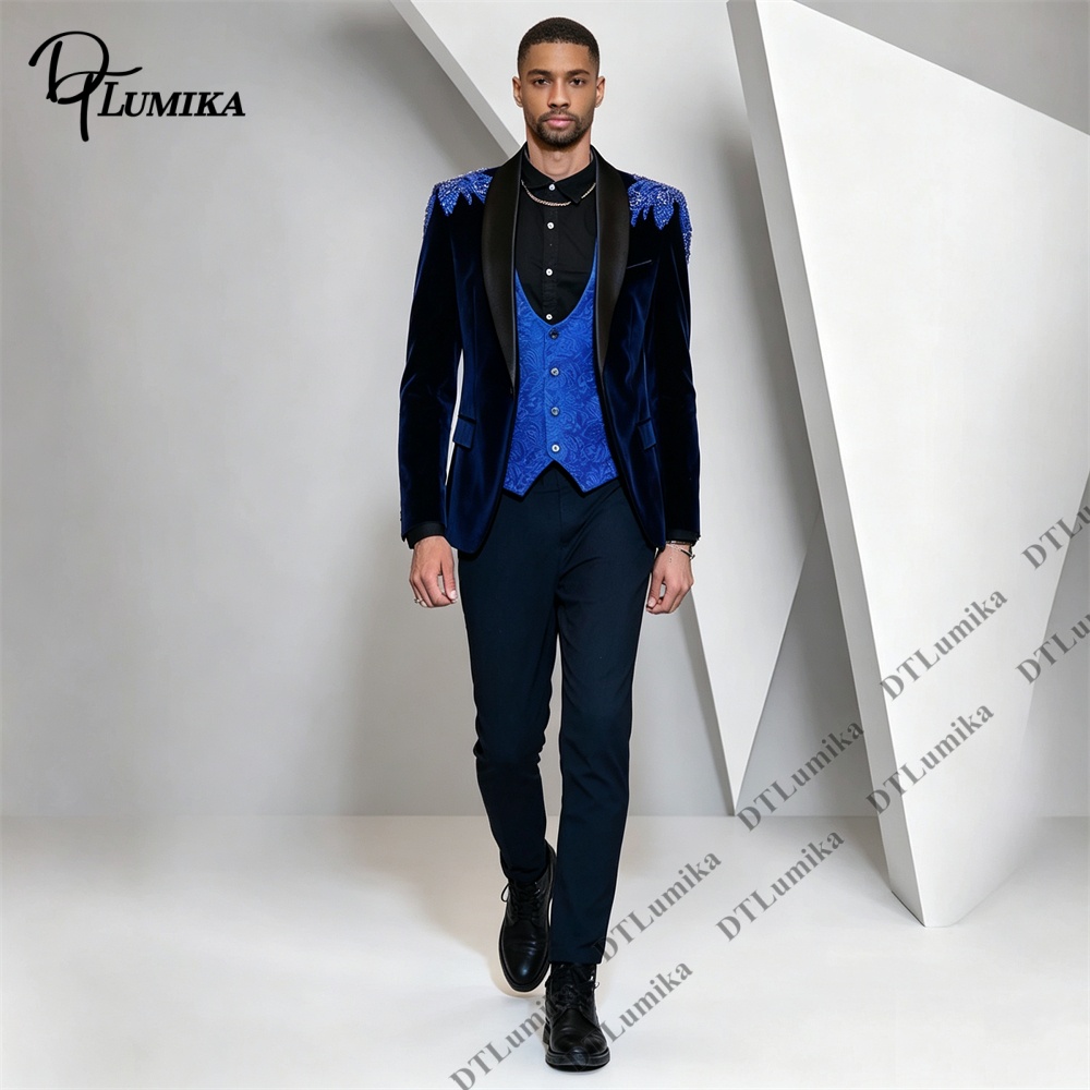 Peagent Men 3 Piece Velvet Sui - Formal Wear For Men Black Suit recension och pris