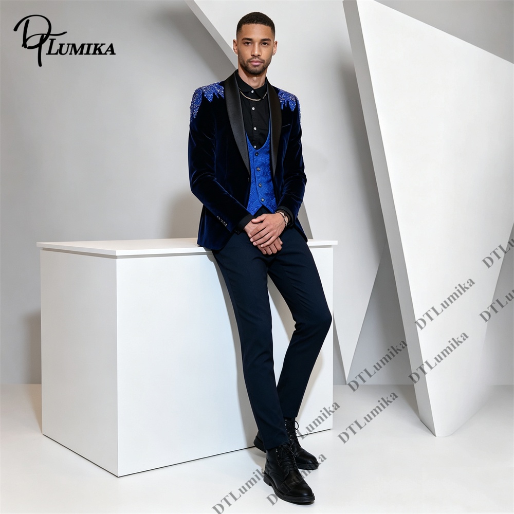 Peagent Men 3 Piece Velvet Sui - Formal Wear For Men Black Suit recension och pris